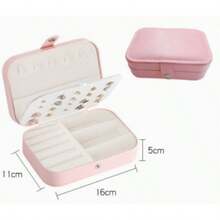 1pc Jewelry Storage Box, Jewelry Ornament Storage Container For Storage & Organization, Must-Have Travel Essential For Women, PU Leather Case, Multi-Compartment For Rings, Earrings & Necklaces, Soft Lining, Snap Closure, Portable Design - Pink - View 7