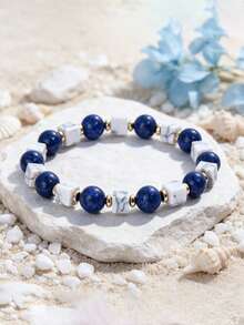 YAUKIA Natural Lapis Lazuli&Howlite Healing Beaded Bracelet, Enhance Judgment, Minimalist Versatile Daily Jewelry Gift For Men Women - Multicolor - View 2