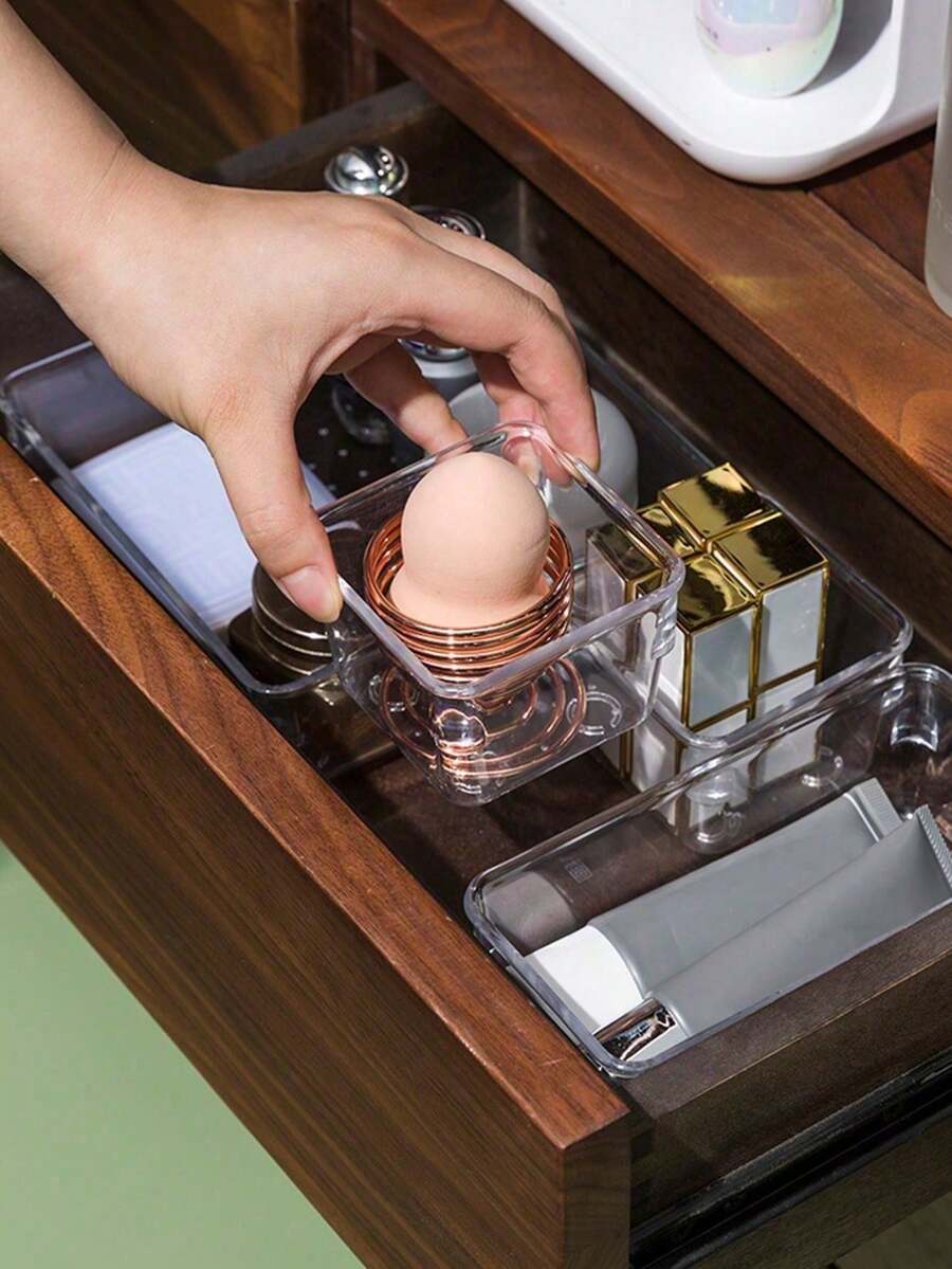 1/16/35/50pcs Transparent Drawer Organizer Trays, 4 Sizes Plastic Storage Boxes For Cosmetics, Jewelry And Small Tools, Bathroom, Kitchen, Desk Drawer Dividers, Customizable Compartment Storage, Makeup Jewelry Stationery Miscellaneous Organizer Boxes, Desktop Drawer Divider Storage Boxes - Polka dot transparency - View 1
