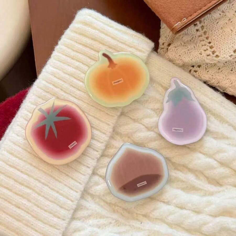 Autumn/Winter New Pumpkin Eggplant Tomato Vegetable Phone Adhesive Stand, Multi-Functional Phone Back Push-Pull Stand, Desktop Telescopic Stand, Suitable For All Phones - Multicolor - View 1