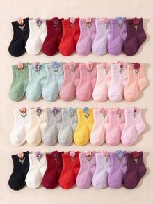 1/12/24 Pairs Random Multicolor Cute 3D Flower Baby Socks, 3D Floral Pattern, Baby Girl Essentials, Newborn Necessities, Christmas, Halloween, Cute Socks - Multicolor - View 1