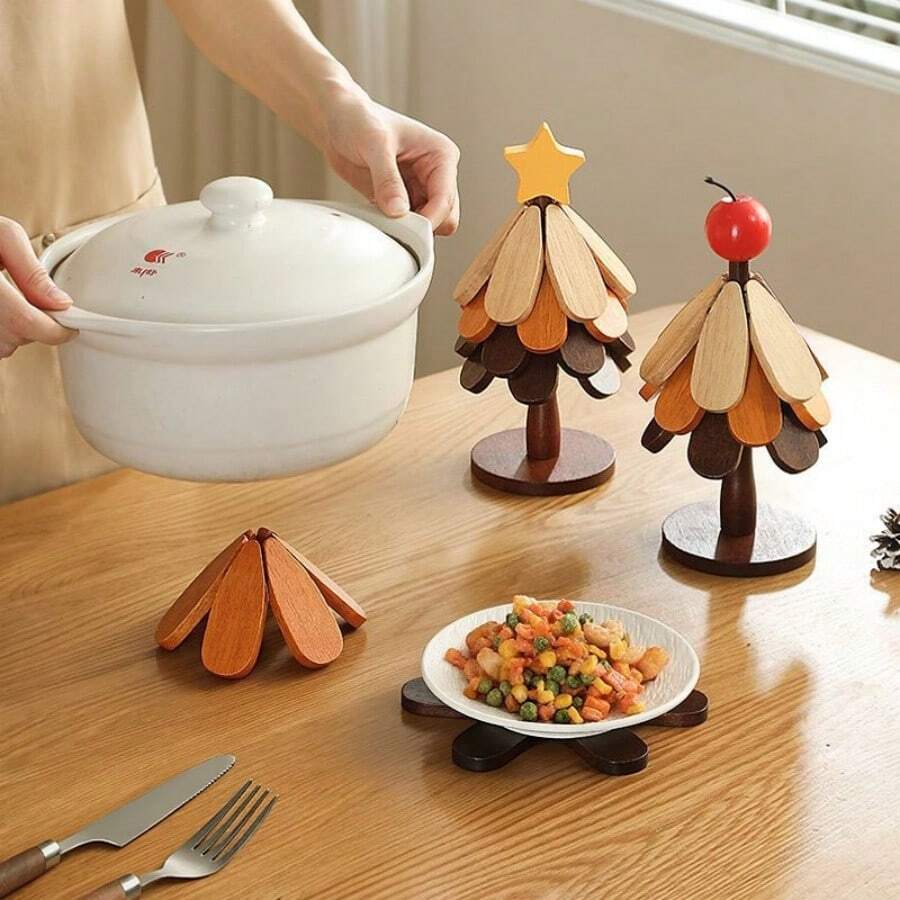 3pcs Heat-Insulating Pads, Christmas Tree Table Mat, Creative Decorative Ornament, Tree-Shaped Anti-Scald Pot Mat, Bowl Mat - Multicolor - View 1