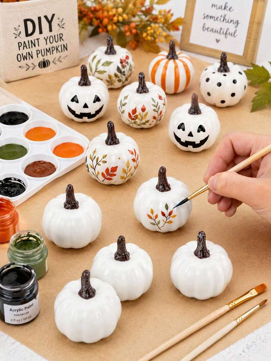 12pcs White Paintable DIY Mini Pumpkin Shapes, Blank Paintable Pumpkin ...