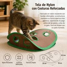 Interactive Cat Toy With Foldable Hunting Mat, Polyester Hide And Seek Rug With Holes, Includes Plush Mouse And Bell Ball, 32x32x8.5 Cm - Multicolor - View 5