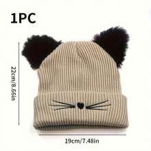 Sweet Cool Style Cat Knit Hat With 3D Plush Cat Ears, Embroidered Whiskers, Pullover Design, Warm For Autumn/Winter, Photo Prop Hat, Cute Embroidered Cat Face Knit Hat For Girls - Multicolor - View 3