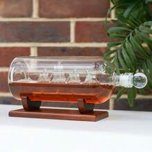 Ship In A Bottle Whiskey Decanter 1000ml With Wooden Stand – Borosilicate Glass Decorative Decanter For Whisky - View 2