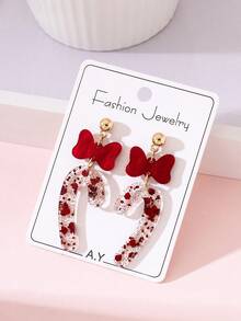 1 Pair Christmas Sparkling Scepter Bow Design Fashion Earrings For Women, Suitable For Holiday Party Wear And Gift Giving - Red - View 2
