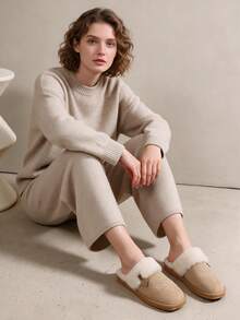 2026 Autumn/Winter New Warm Open-Back Flat Slippers - Camel - View 3