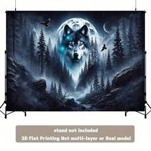 1pc 2D Flat Moonlight Mysterious Forest Wolf Tapestry - Horizontal Wolf Shape Wall Hanging, Suitable For Living Room, Bedroom, Office Decoration, Night Sky Pattern, Non-Glowing Printed Fabric, Suitable For Meditation Room And Party Decoration, 2D Flat Design - Multicolor - View 6