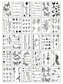 2 Sheets Black Butterfly Floral Word Small Pattern Tattoo Stickers Finger Wrist Body Small Parts Temporary Tattoo Stickers - Black - View 1