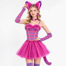 Cosplay Plush Cat Ear And Tail Set, Purple And Pink Gradient Striped Fuzzy Cat Ear Headband, Stage Performance Carnival Party Costume Outfit - Ball Costume - View 3