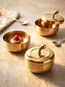 6pcs/4pcs/2pcs Set Gold Stainless Steel Dessert Bowl With Water Drop Handle Lid, Unique Creative Design, Suitable For Dessert/Dried Fruit/Platter, Luxury Gold Color, Stackable And Easy To Clean, For Home Gathering/Outdoor Party/Outdoor BBQ/Restaurant And Other Occasions, Christmas, Halloween, Kitchen Tableware, Ramadan, Wedding - Multicolor - View 7