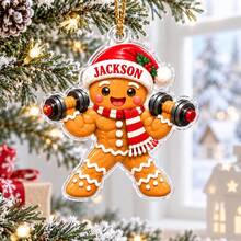 1pc Personalized Gingerbread Weightlifting Ornament, Custom Name Fitness Christmas Ornament, Gym Lover Acrylic Keepsake, Gingerbread Gymer,Christmas Gift - Ginger - View 13