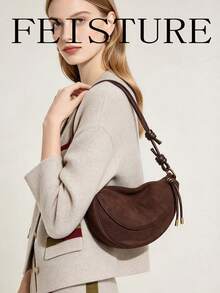 FEISTURE 1pc Stone Texture Velvet Material Shoulder Dumpling Bag, Fashion Crossbody Bag, Suitable For Girls, Women, College Students, New Professionals And White-Collar Workers, Perfect For Work, Business, Commuting, School - Coffee - View 3