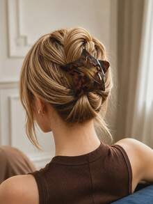 1PC Leopard Print Star Hair Clip For Women Tortoiseshell Flat Hair Claw Clip, Elegant French Style Updo Back Hair Accessory - Multicolor - View 3