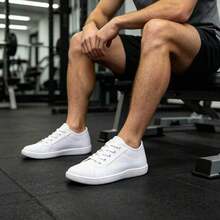 Men's Canvas Casual Sports Shoes, Lightweight Breathable Non-Slip Flat Shoes, Low-Top Lace-Up Wide Toe Design, All-Season Versatile Minimalist Street Style, Suitable For Daily Commute And Back To School Wear - White - View 2