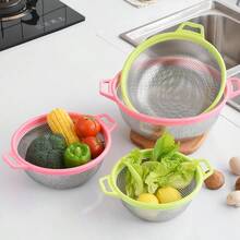 Stainless Steel Fine Mesh Colander Basket, Multi-Purpose Kitchen Strainer, Fruit Basket, Rice Washing Basket, Rice Sieve, Colorful - Double-ear Mesh Basket - Plastic Handle - View 9