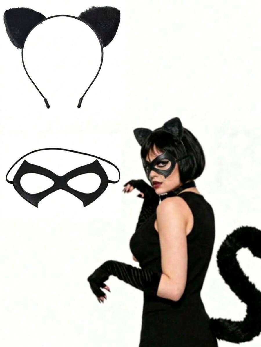 Cat Mask, Masquerade Mask, Face Mask, Cat Cosplay Accessory, Cat Themed Costume Accessory, Women's Dress Up Accessory, Suitable For 1920s Vintage Style, Carnival, Renaissance Fair, Halloween, Medieval Style, Gothic Style Accessory, Cat Ears, Holiday Costume, Renaissance Theme Accessory, Renaissance Style Headband - Multicolor - View 1