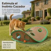 Interactive Cat Toy With Foldable Hunting Mat, Polyester Hide And Seek Rug With Holes, Includes Plush Mouse And Bell Ball, 32x32x8.5 Cm - Multicolor - View 7