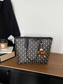 Large Capacity Women's Fashion Versatile Casual Minimalist Commuter Shoulder Tote Bag - Black - View 6