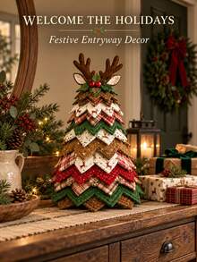 1pc Creative DIY Christmas Tree Patchwork Kit, Fun Handmade Craft Set For Personalized Holiday Decoration, Festive Tabletop Ornament For Christmas Party, Living Room And Home Decor, Holiday Craft Project And Christmas Gift - Multiple Styles - View 8