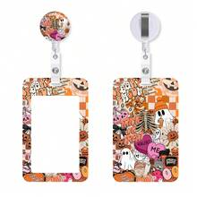 Halloween Ghost Pumpkin Trick Or Treat Badge Reel With ID Card Holder, Retractable Name Tag Clip, Spooky Season Pattern Card Sleeve For Nurse Teacher Office Worker - Rectangle - View 8