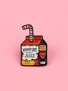 1pc Gothic Quirky Style Zinc Alloy Oil-Drip Red Juice Box Straw Letter Brooch, Women's Halloween Backpack & Jacket Decoration Gift - Multicolor - View 4