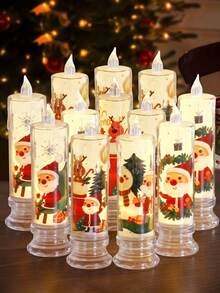 4pcs Christmas LED Electronic Candles, Santa Claus Flameless Night Light, Scene Decoration Props Holiday Candles, Silent (Battery Included), Suitable For Home Decor, Holiday Birthday Party Atmosphere Light - Multicolor - View 2