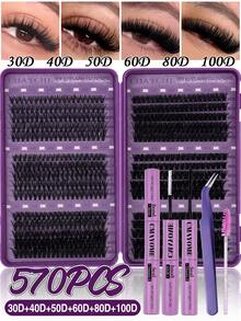 600/570/450 Clusters Segmented False Eyelashes, 8–16mm Mixed Length, Long-Lasting Curl Without Deformation, Natural To Dramatic Style, Long-Lasting Waterproof And Reusable, Suitable For Beginners DIY, Daily, Travel, Stage Party And Festival - Multicolor - View 13