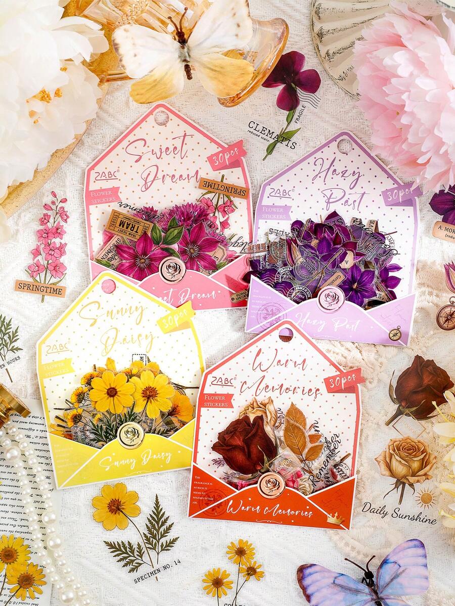 1 Pack 20pcs Vintage Floral Leaf Label PET Stickers, Scrapbook DIY Collage Decoration, Scrapbook Material, Planner - Four Seasons - View 1
