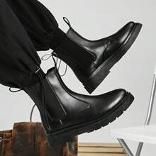 XSPV Men's British Style Chelsea Boots, Thick Sole Anti-Slip Training Shoes, Versatile Casual Short Boots, Outdoor Sports Shoes - Black - View 2