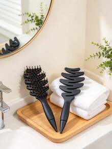 1pc Minimalist Solid Plastic Hair Comb Set, Curved Wide Tooth Comb & Replaceable Bristle Paddle Brush With Detachable Pointed Tail, For Hair Detangling, Sectioning & Styling, Suitable For Bathroom, Hair Salon, Daily Home Hair Grooming - Multicolor - View 4