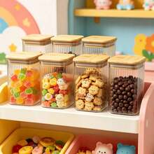 2/4/6/8pcs-Square Striped Glass Storage Jars, Oatmeal Canisters, Glass Spice Jars, Cookie Jars With Bamboo Lids, Airtight Square Glass Containers, 550ml Kitchen Food Storage, Suitable For Spices, Oatmeal, Cookies, Candy And Pantry Organization - View 6