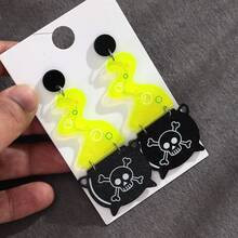 1 Pair Halloween Cute Neon Acrylic Skull Magic Potion Cauldron Pendant Earrings, Suitable For Women Holiday Wear And Gift Giving - Funny - View 6