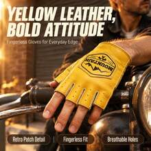 Vintage Personalized Half-Finger Gloves Unisex Breathable Perforated Design Motorcycle Riding Protective Gloves Outdoor Sports Motorcycle Anti-Slip Wear-Resistant Fingerless Gloves - A - View 2