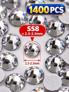 1440pcs/Pack Flat Back Rhinestones, Loose Transparent White Craft Stones, Glass Rhinestones, Size Range [1.7-4.8mm], Silver Rhinestones, Suitable For Clothing/Strollers/Shoes/Mugs/Handicrafts/Shoes/Phone Cases/Cups/Room Decor/Book Binding/And Other Scenes. - Silver - View 15