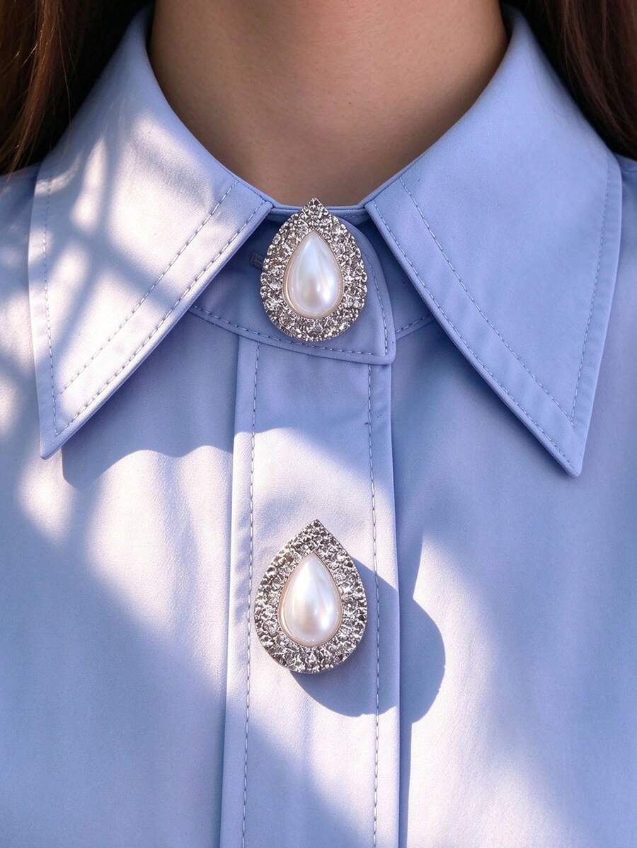 1PC/2PCS Elegant Heart Geometry Button Covers, Shirts Button Cover Clip On Button Covers Fashion Crystal Cufflinks Cover - Silver - View 1