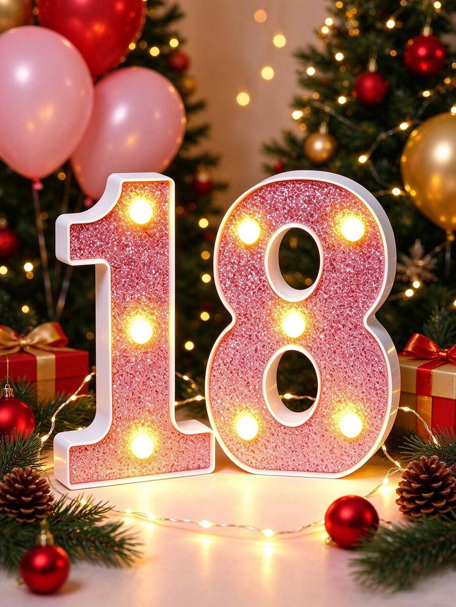16cm Light Up LED Marquee Number Sign, Warm White Battery‑Operated Digit Light, Tabletop Decor Number Light, 16th 18th 21st 30th 40th 50th Birthday Wedding Proposal Anniversary Christmas Xmas Holiday Party Photo Backdrop Decor Number Night Light - 16cm Deep Pink - View 1