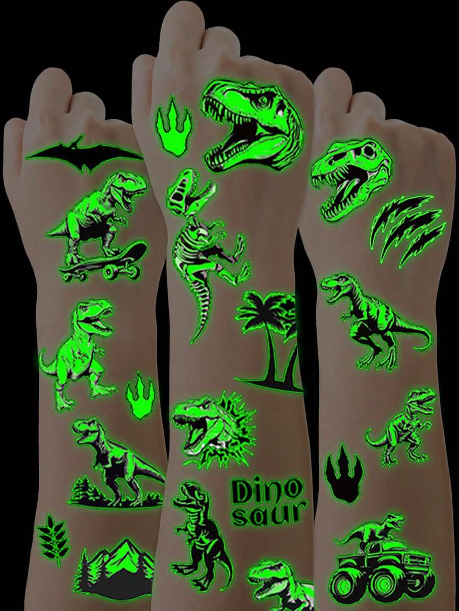 STARTTOOS 10PCS Set Kids Cartoon Glow-In-The-Dark Temporary Tattoo Stickers, 65 Dinosaur Designs, Holiday Gift Party Favor, Waterproof Arm Leg Body Tattoo Stickers - Multicolor - View 1