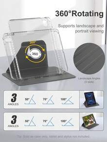 360 Degree Rotating Protective Case With Pencil Holder, Compatible With IPad 5th/6th/7th/8th/9th/10th/11th Gen, IPad Mini 6th/7th Gen, IPad Air 1st/2nd/3rd/4th/5th Gen, 11-Inch (M2)/11-Inch (M3)/13-Inch (M2)/13-Inch (M3), IPad Pro 12.9-Inch (3rd/4th/5th/6th Gen), Acrylic Transparent/Black - Black - View 3