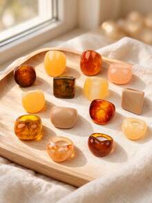 5/8 Pcs Vintage Chunky Resin Ring Set For Women, Retro Amber Marble Pattern Wide Band Geometric Stackable Finger Rings Daily Party Jewelry Gift - Vintage Irregular Resin Ring - View 2