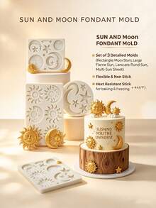 Sun Moon Face Silicone Mold 3Pcs, Greek Mythology Fondant Chocolate Tray For Ramadan Eid Cake Decor, Resin Clay DIY Tool, Non-Stick Reusable - Light Grey - View 8