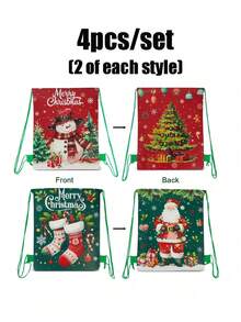 4/1 cái balo dây rút Giáng Sinh in họa tiết ông già Noel, người tuyết, cây thông Noel và tất Giáng Sinh, phù hợp làm quà tặng tiệc, túi quà lễ hội, trang trí nhà cửa và quà tặng Giáng Sinh - Một kích cỡ phù hợp cho tất cả - Xem 11