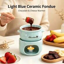 1 Set Ceramic Chocolate Melting Heater With Fork, Home Ice Cream Fondue Cup, Cheese And Cheese Fondue Candle Holder. Suitable For Heating Cheese Cream Cups, Creative Dessert Tools, Ideal Gift. Available In Multiple Colors - View 12
