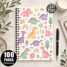 1pc A5 Dinosaur Notes Spiral Notebook, Green Dinosaur Star Cloud And Simple Notes Text Design Journal For Daily Writing, Study Notes, Doodling, Drawing And Dinosaur Theme Gifts,Pen Not Included - One Book (50 Pages, 100 Pages) - View 8
