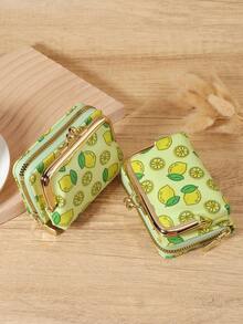 New Women's Fruit Printed Wallet, Multi Card Slot Function Wallet, Detachable Large Capacity Storage Bag, Suitable For Outdoor Use - Yellow - View 4