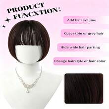 10 Inch Women's High Crown Volume-Boosting Hair Piece With White Hair Coverage, Inner Net, Synthetic Fiber Bangs - Multicolor - View 6