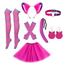 Cosplay Plush Cat Ear And Tail Set, Purple And Pink Gradient Striped Fuzzy Cat Ear Headband, Stage Performance Carnival Party Costume Outfit - Ball Costume - View 4