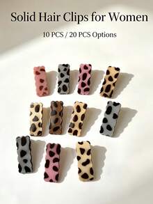 10/20pcs Dark Color Leopard Print Rectangular Cloud Hair Clips Medium Size Women's Side Bangs & Loose Hair Fixing Clips Simple Casual Versatile Decorative Hair Accessories (Random Color) - Multicolor - View 4