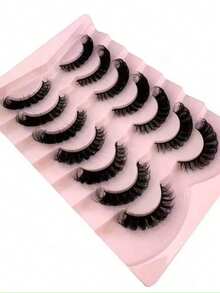 7 Pairs/Pack DD Curl Russian False Eyelashes, Thick, Curled And Fluffy, Creating A Cat-Eye Makeup Effect, Slender 8D Thick False Eyelashes, Enhancing Eye Contours, Extending And Thickening The Outer Corners Of The Eyes, Creating Exquisite Makeup - Black - View 4